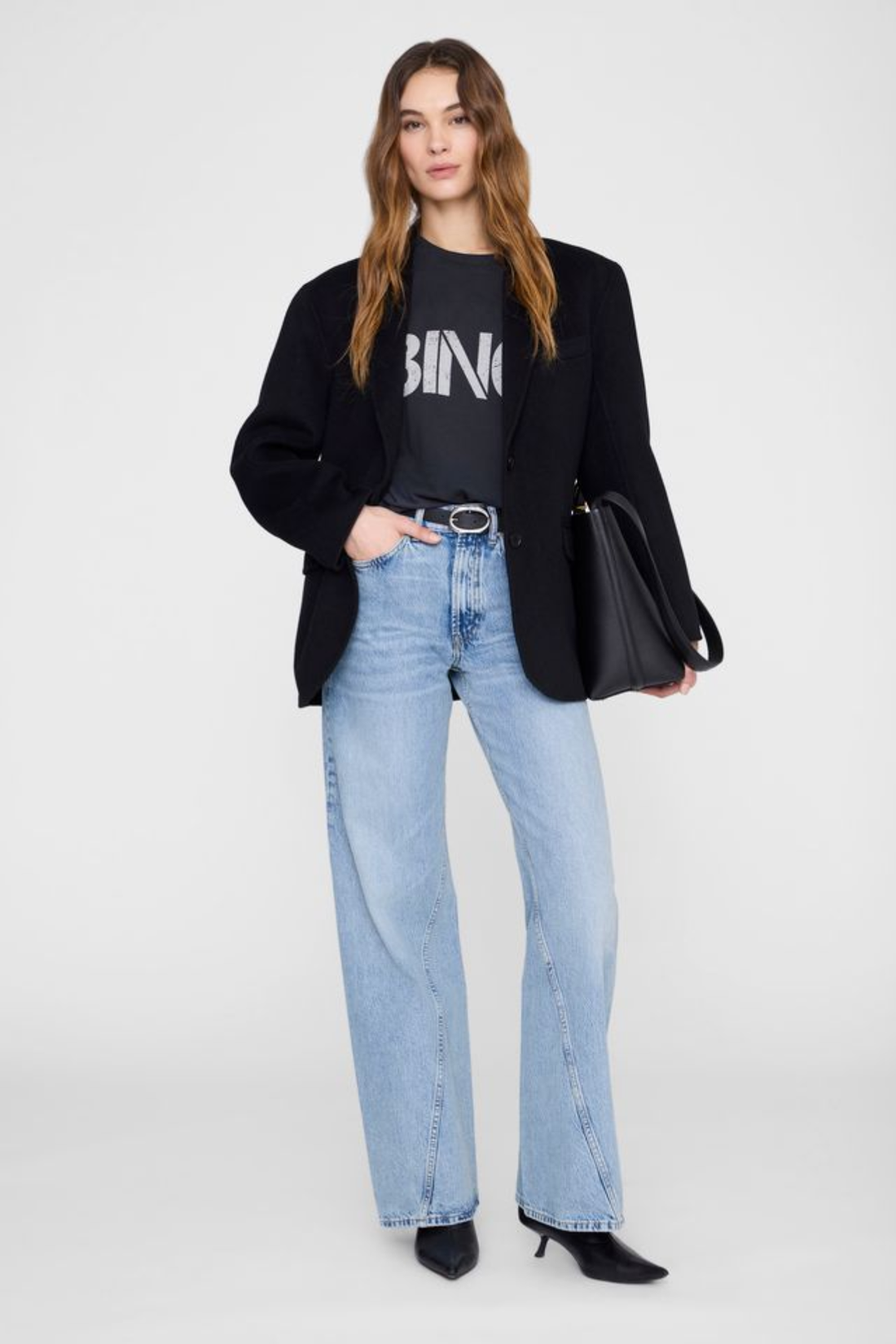 Anine Bing Wagner Tee Stencil Vintage Black