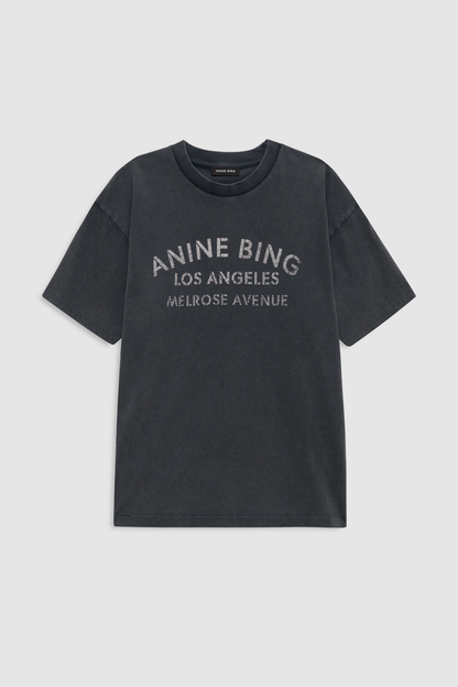 Anine Bing Cade Tee Melrose Stencil Washed Black