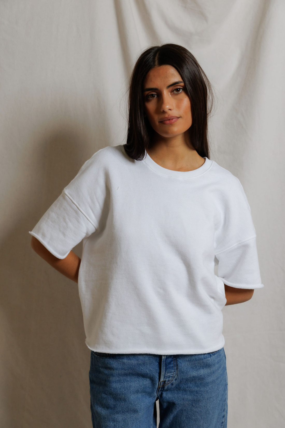 Perfectwhitetee Ezra Niall Fabric Short Sleeve Sweatshirt White