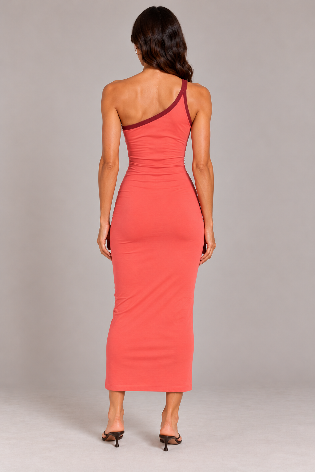 Chosen By Tuchuzy Gigi Single One Shoulder Maxi Dress in Coral/Burgundy