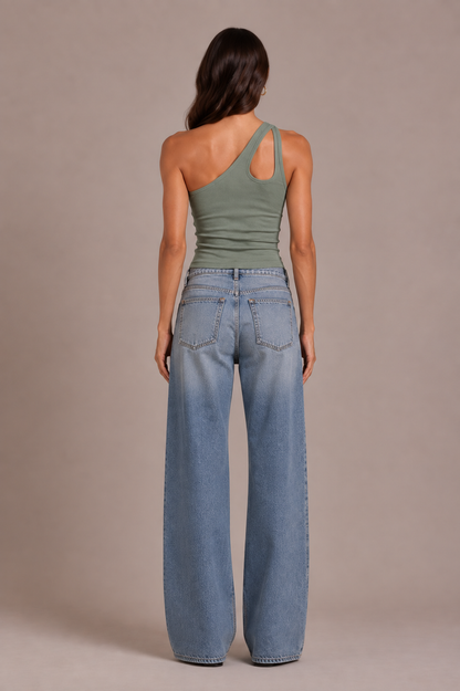 Chosen by Tuchuzy One Shoulder Key Hole Tank Sage