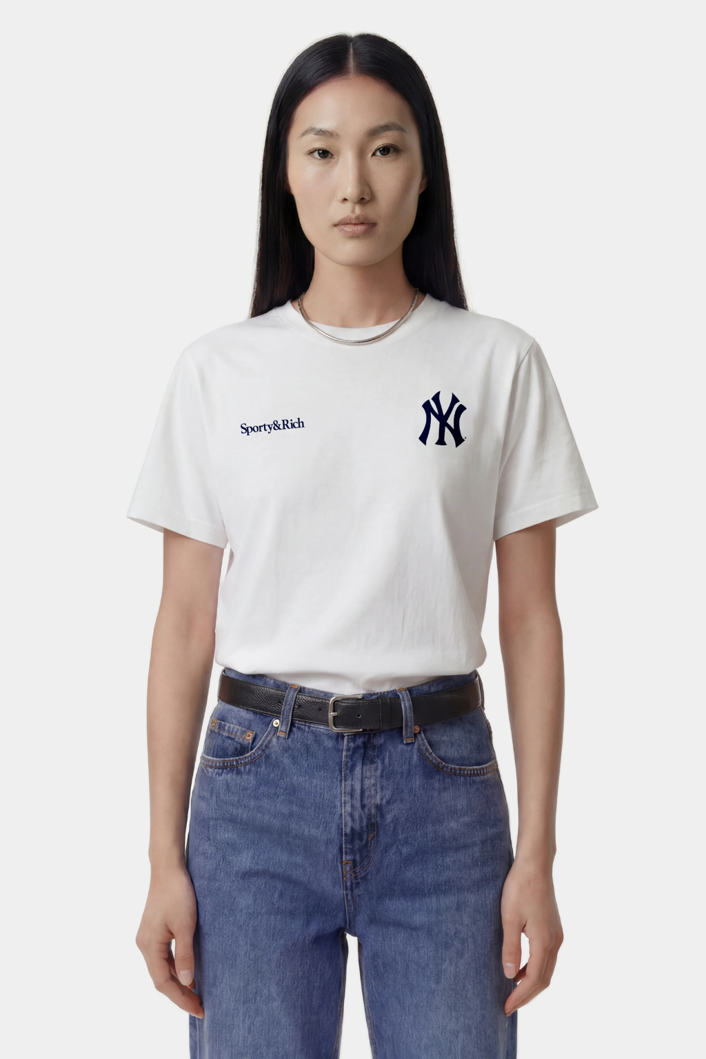 Sporty &amp; Rich Yankees Arch Tshirt White/Dark Navy