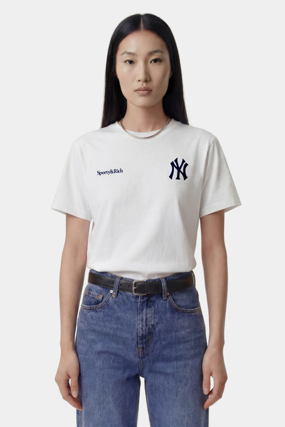Sporty &amp; Rich Yankees Arch Tshirt White/Dark Navy