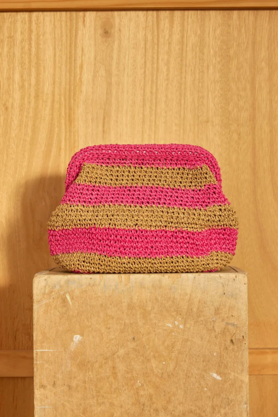 Clutch Bag Stripe Tan Pink