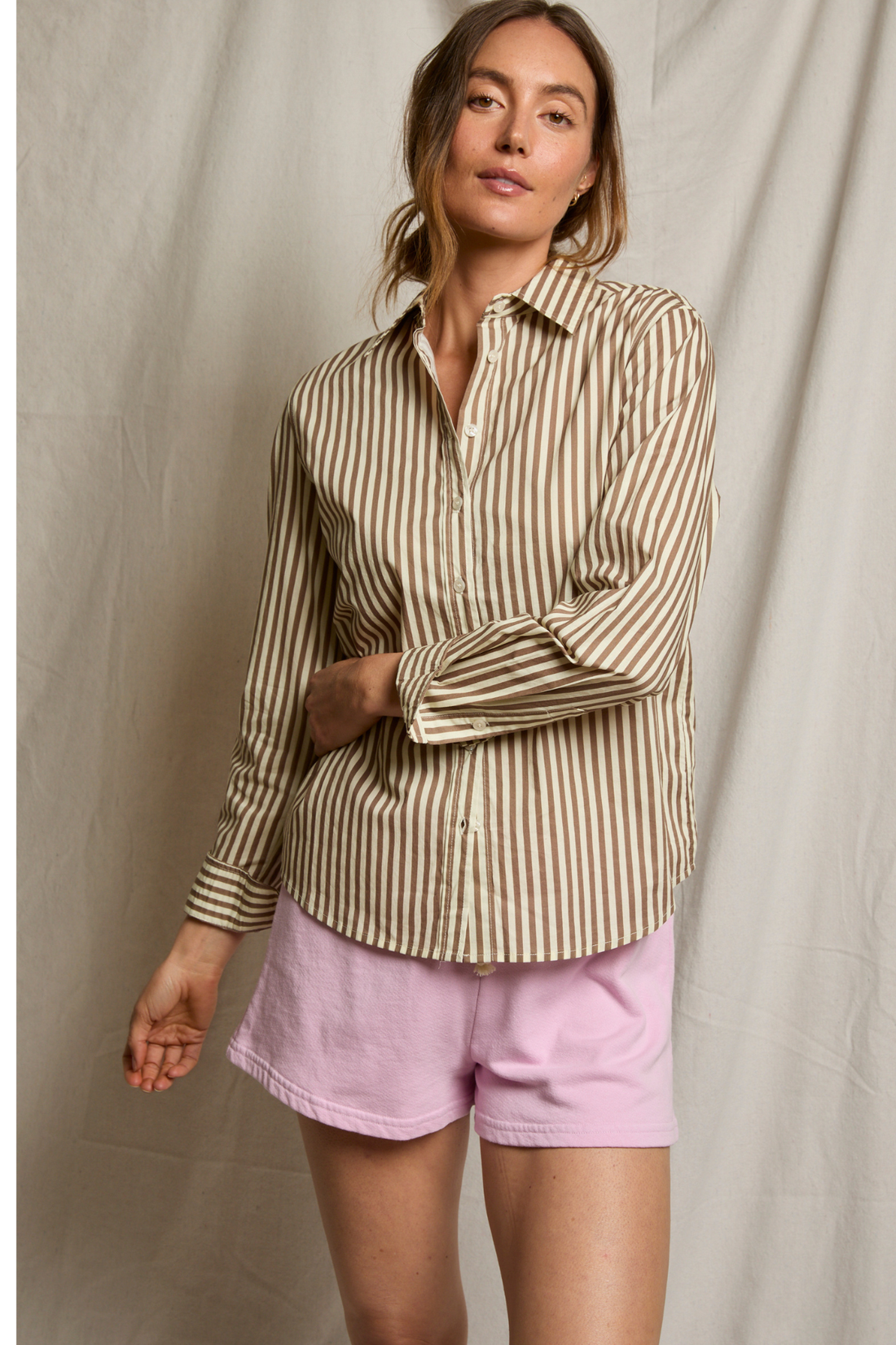 Perfectwhitetee Giselle Cotton Slim Fit Mocha Stripe
