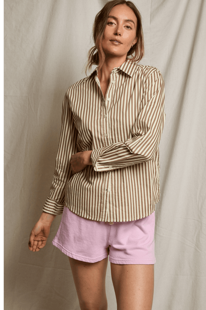 Giselle Cotton Slim Fit Mocha Stripe