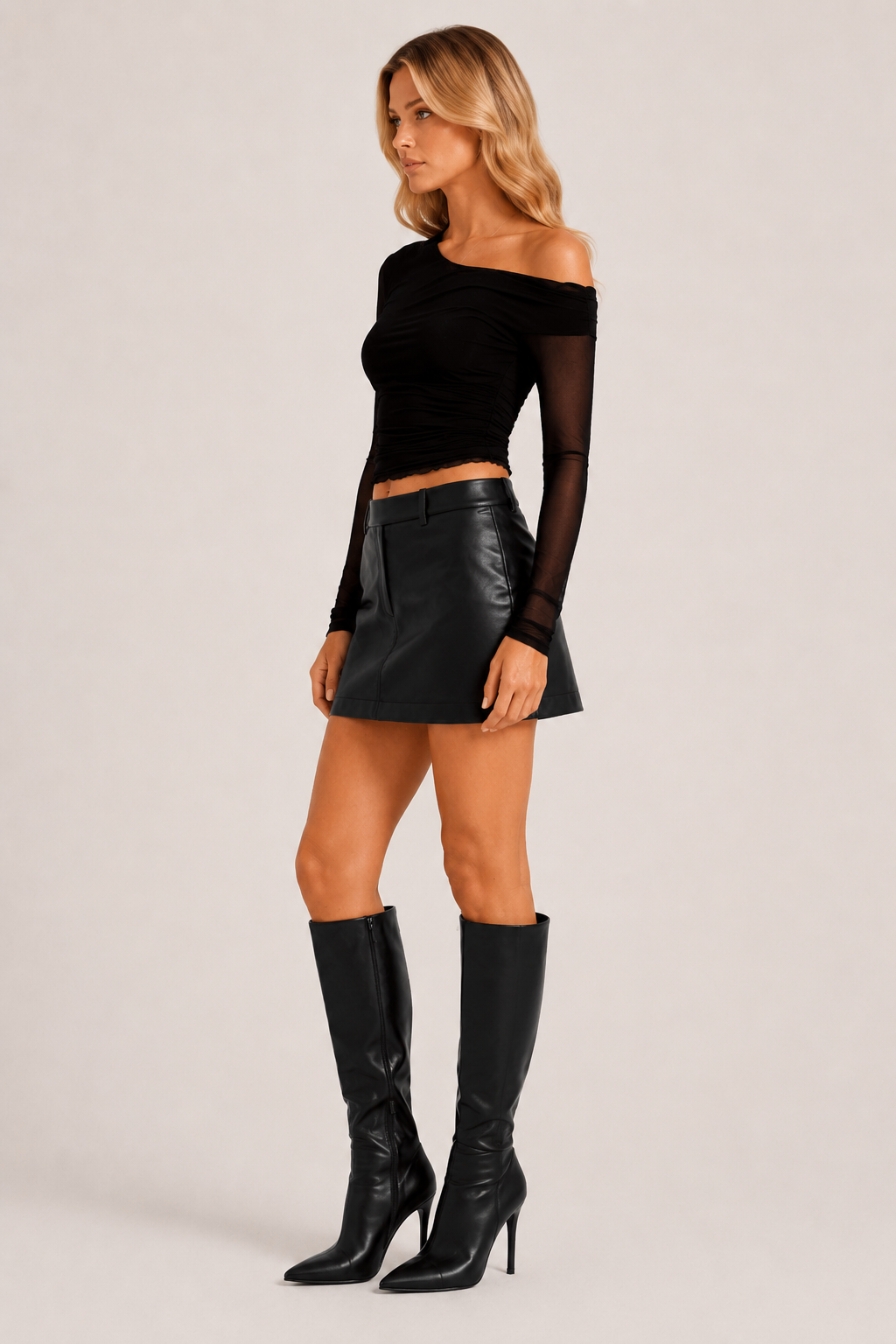 Chosen By Tuchuzy Asym Mesh Long Sleeve Top Black