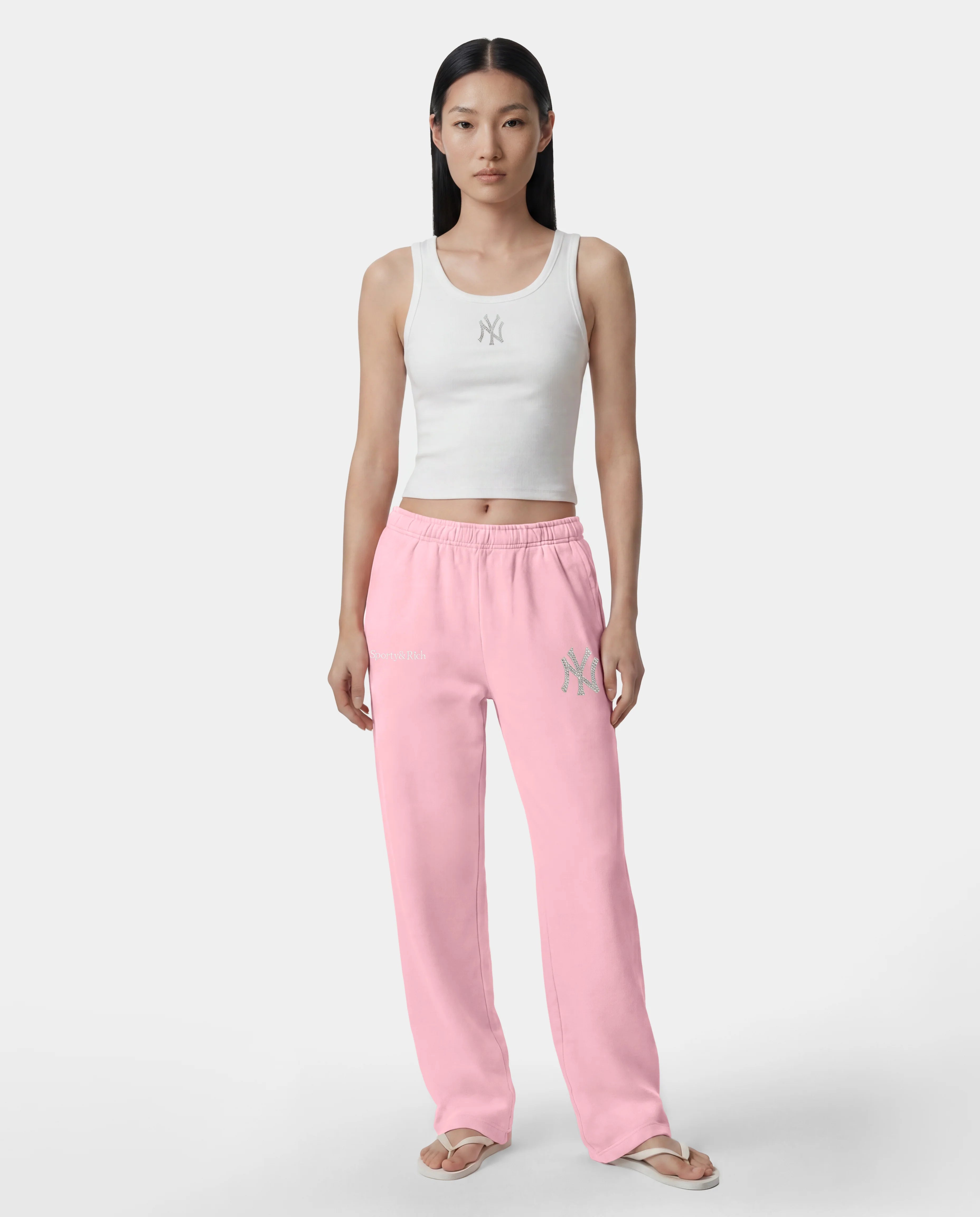 Sporty & Rich Yankees Krystal Wide Sweatpant Candy/White