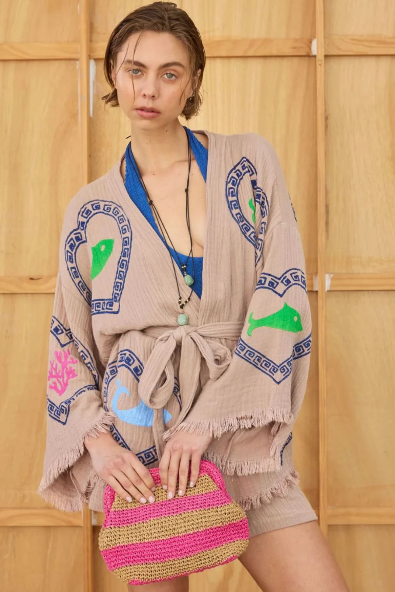 Clutch Bag Stripe Tan Pink