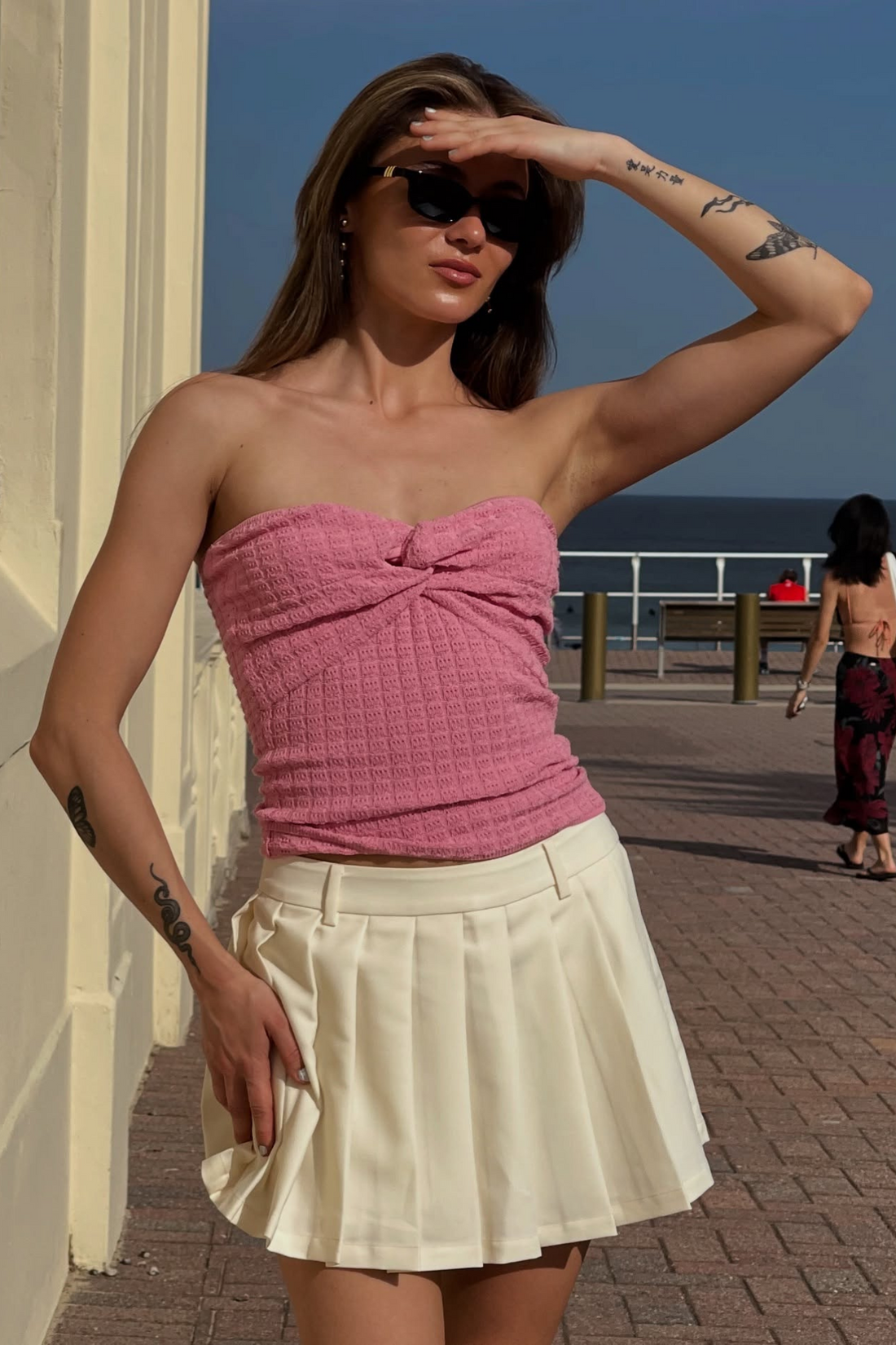 Pleated Micro Skirt Creme