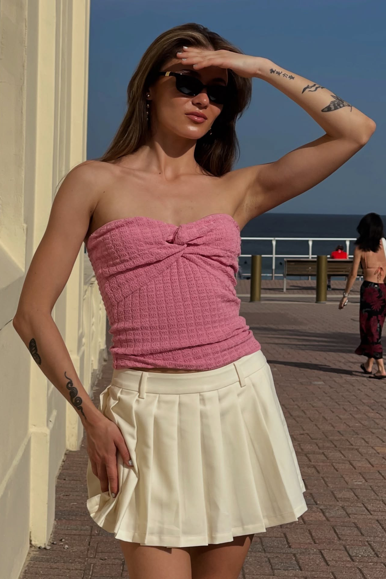 Pleated Micro Skirt Creme