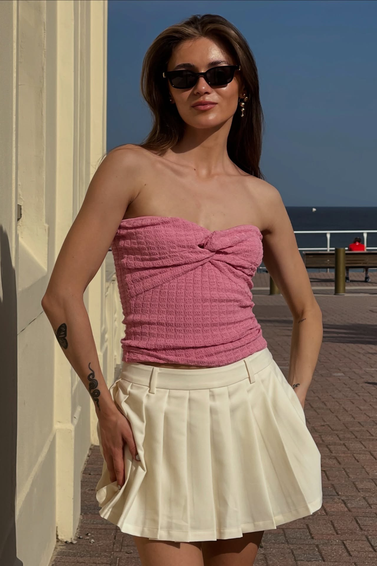 Pleated Micro Skirt Creme