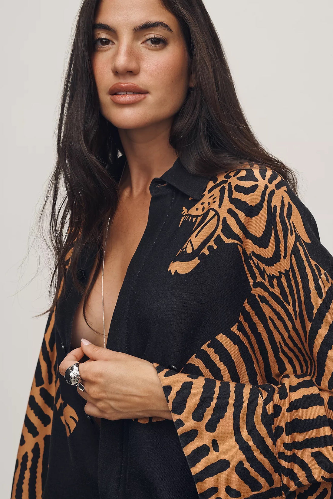 Farm Rio Black Tiger Long Sleeve Shirt