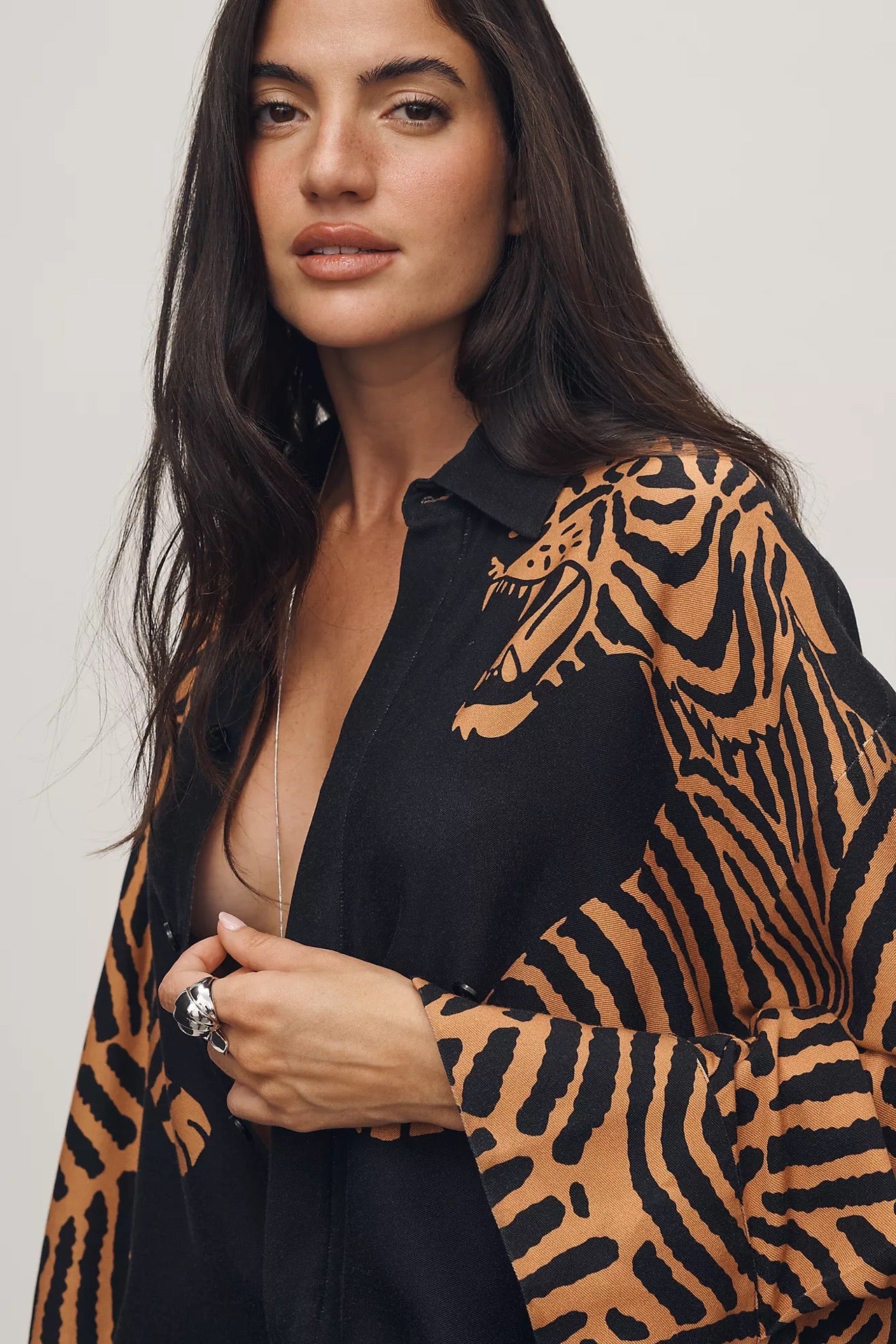 Farm Rio Black Tiger Long Sleeve Shirt