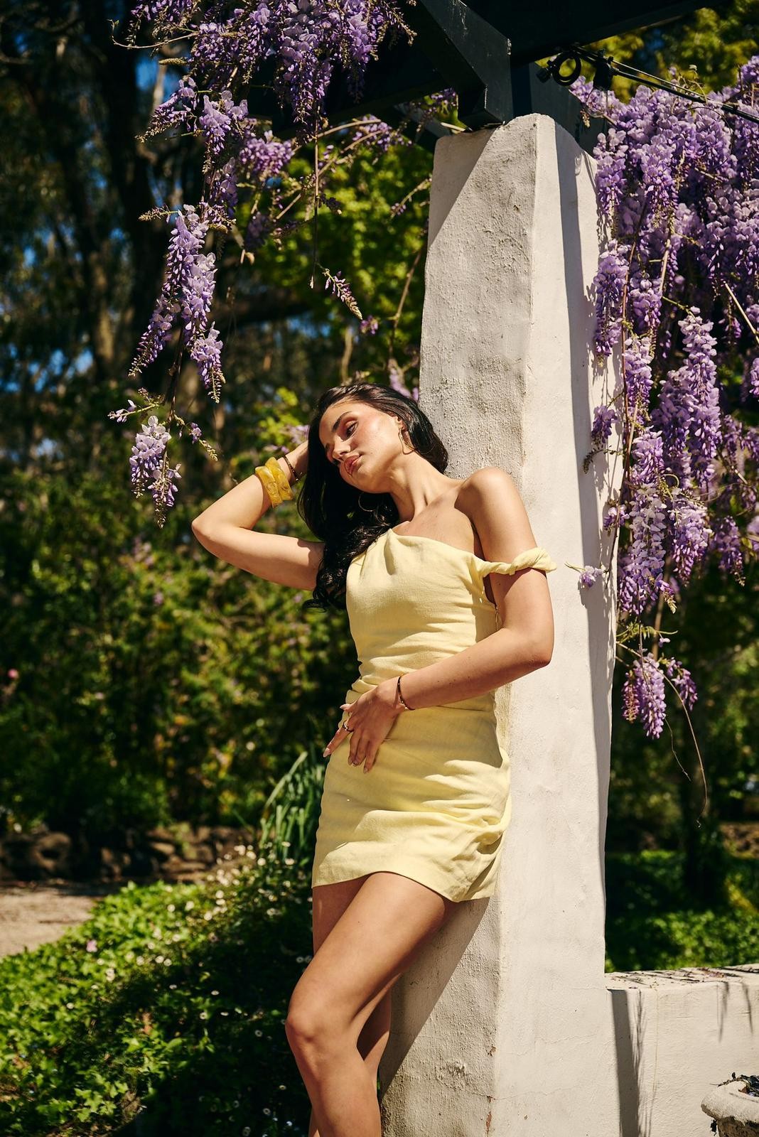 Asym Twist Linen Mini Dress Butter