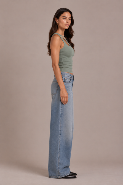 Chosen by Tuchuzy One Shoulder Key Hole Tank Sage