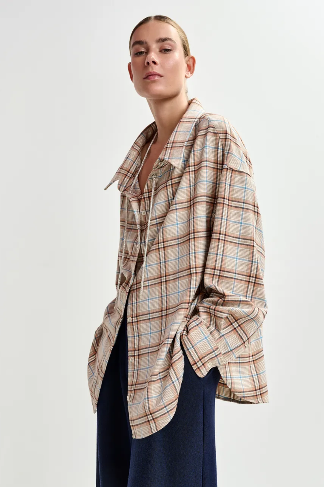Essentiel Antwerp Oversized Plaid Jandrew Shirt In Beige