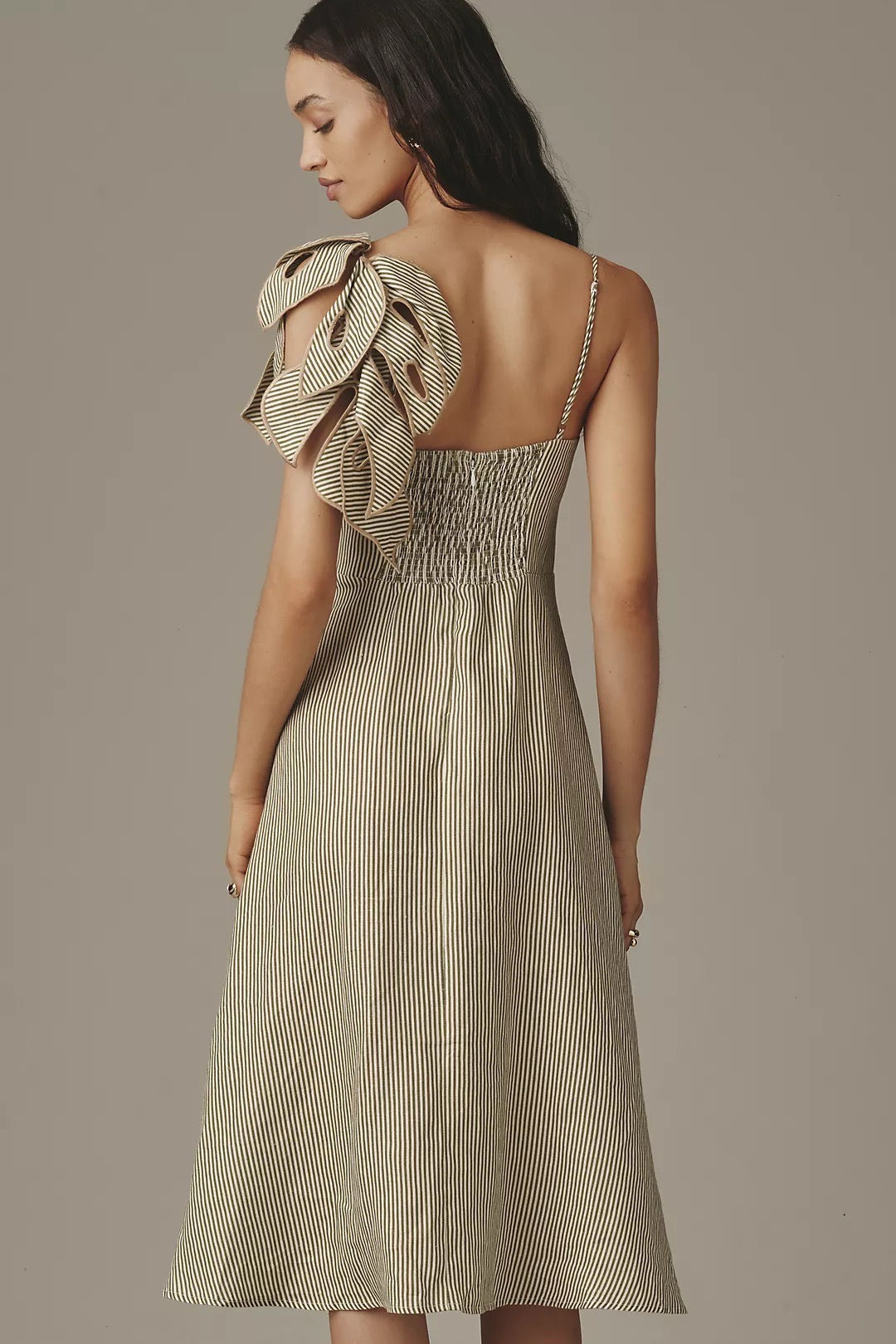 Farm Rio Striped Monstera Leaf Midi Dress