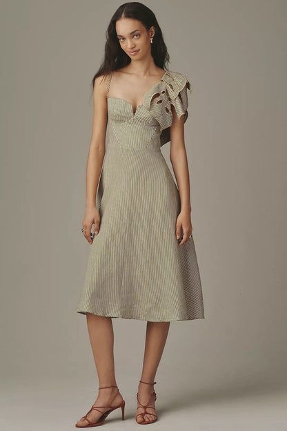 Farm Rio Striped Monstera Leaf Midi Dress