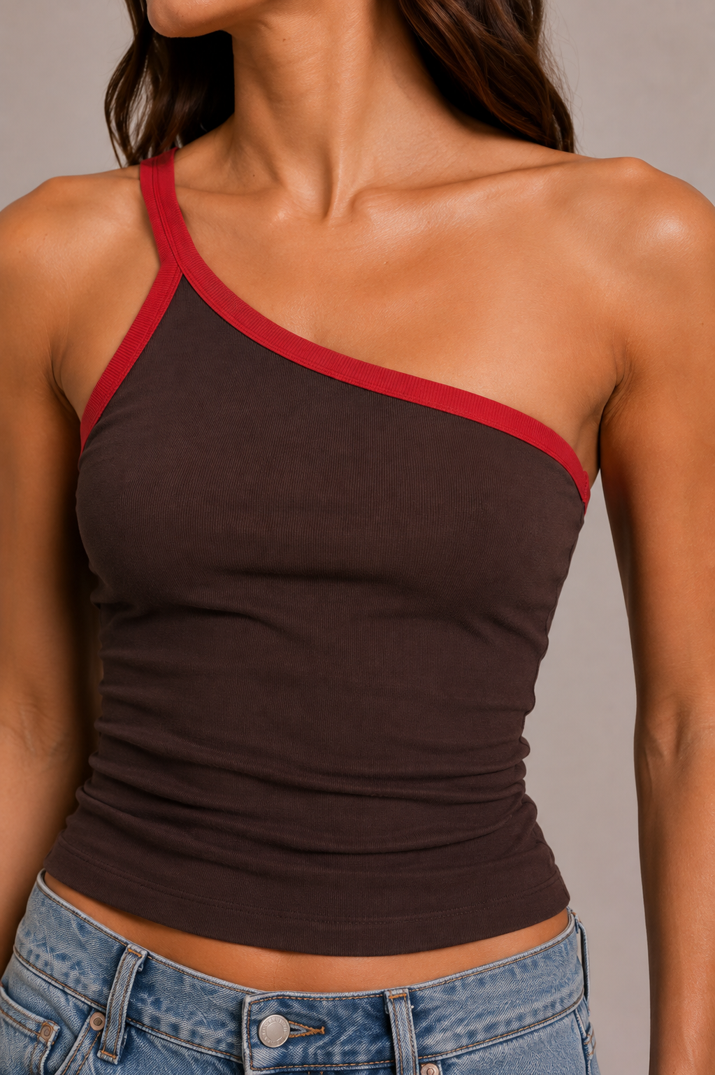 Chosen By Tuchuzy Single One Shoulder Tank Coffee / Chili