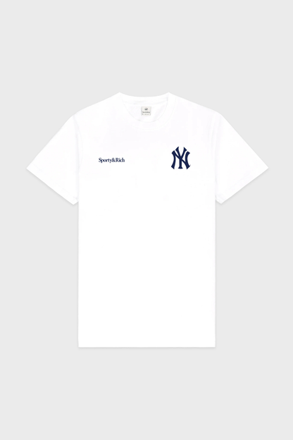 Sporty &amp; Rich Yankees Arch Tshirt White/Dark Navy