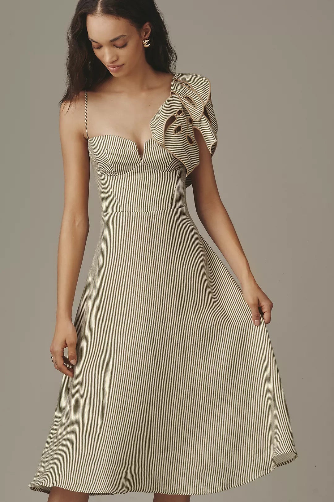 Farm Rio Striped Monstera Leaf Midi Dress