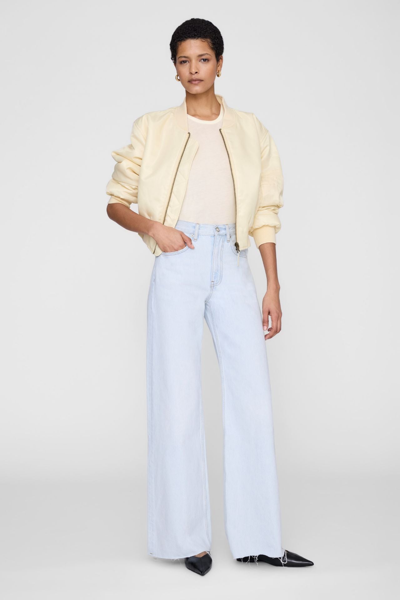 Anine Bing Cropped Leon Bomber Butter Yellow