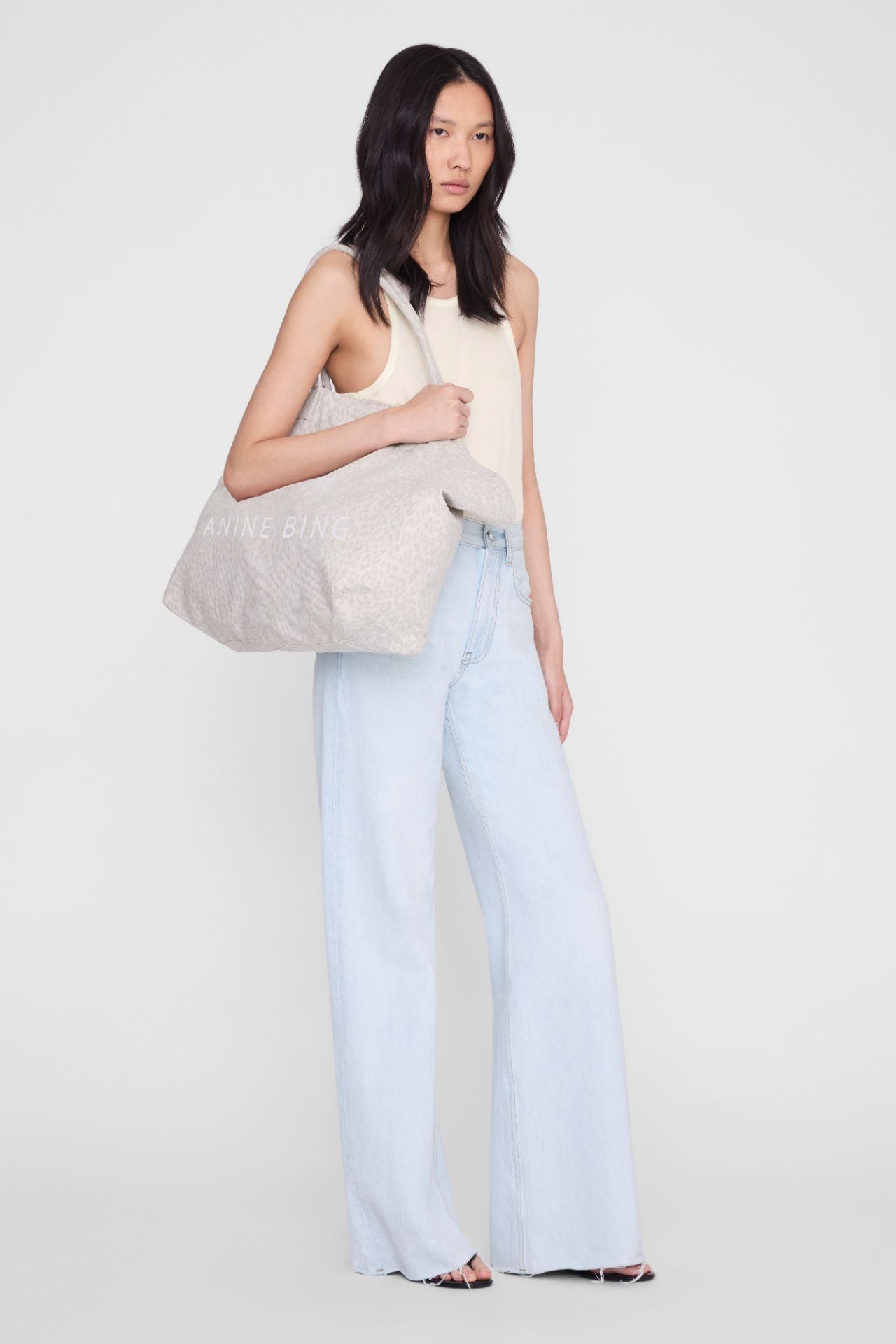 Anine Bing Leo Canvas Tote Washed White Leopard