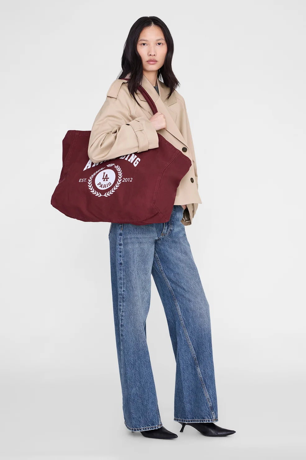 Anine Bing Leo Canvas Tote Collegiate - Fig