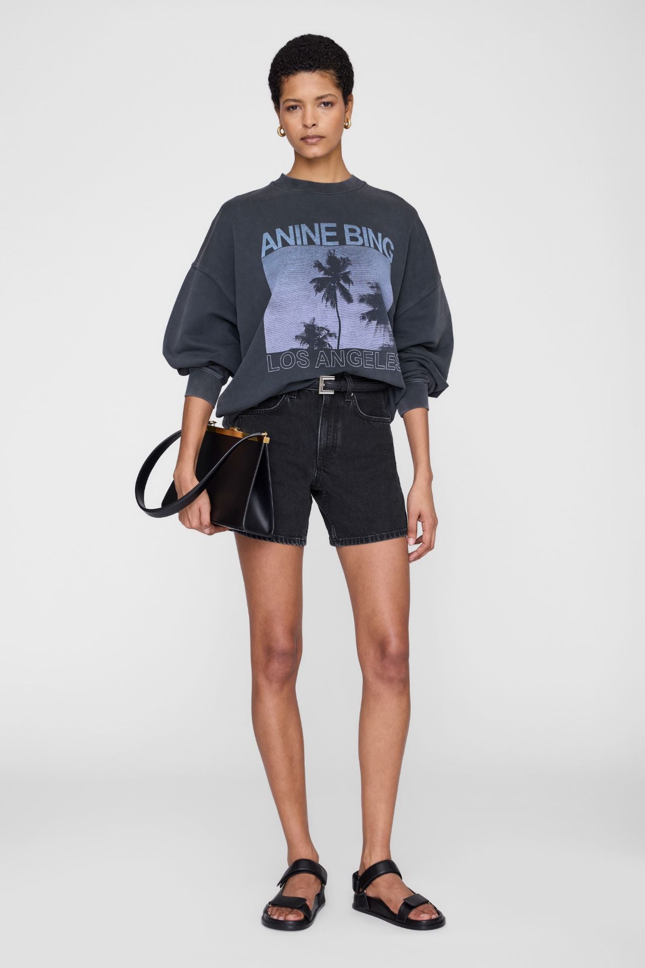 Anine Bing Miles Sweatshirt Palms Washed Grey
