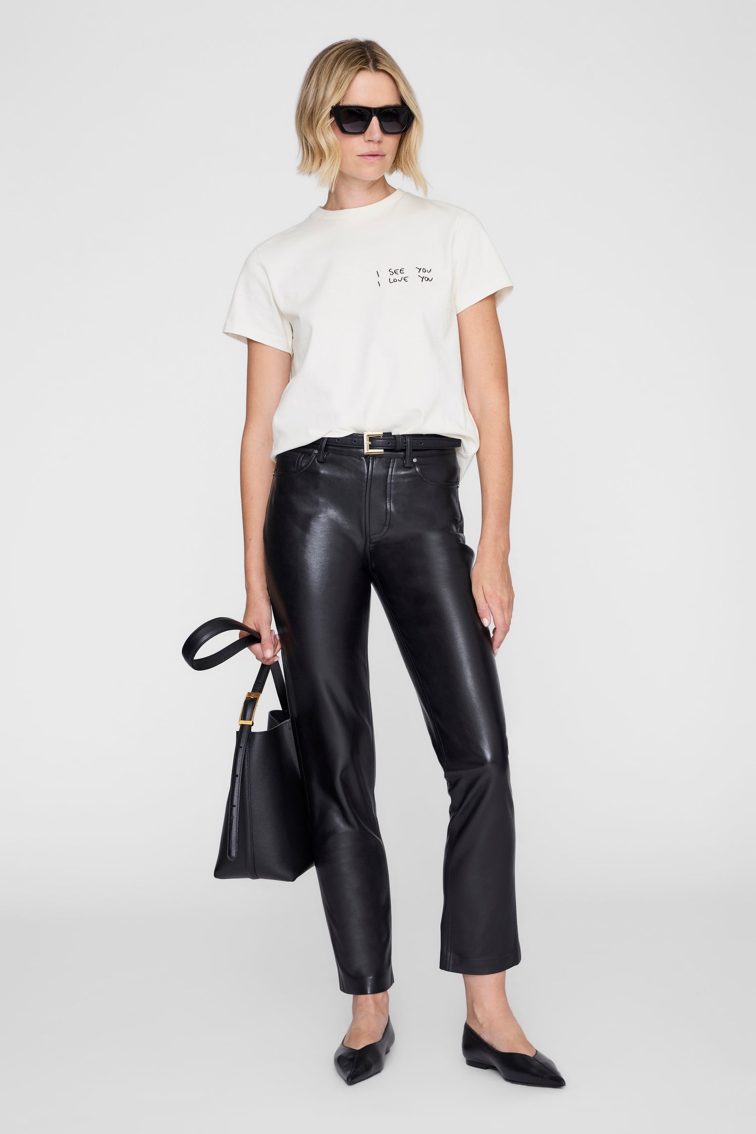 Anine Bing Shelley Tee I See You I Love You Washed Cream