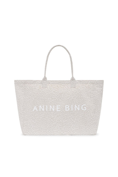 Anine Bing Leo Canvas Tote Washed White Leopard
