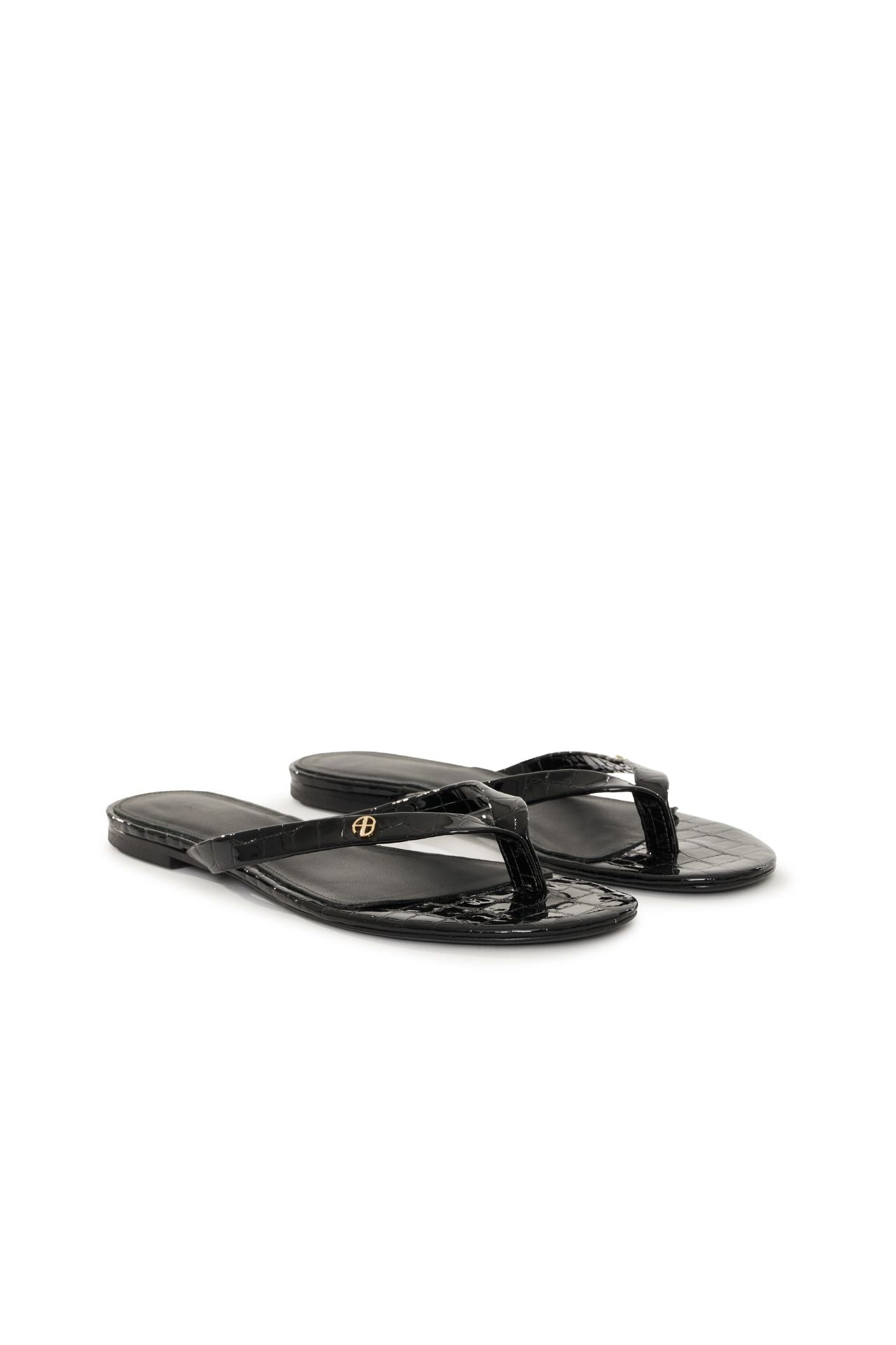 Anine Bing Noelle Thong Sandals Embossed Black