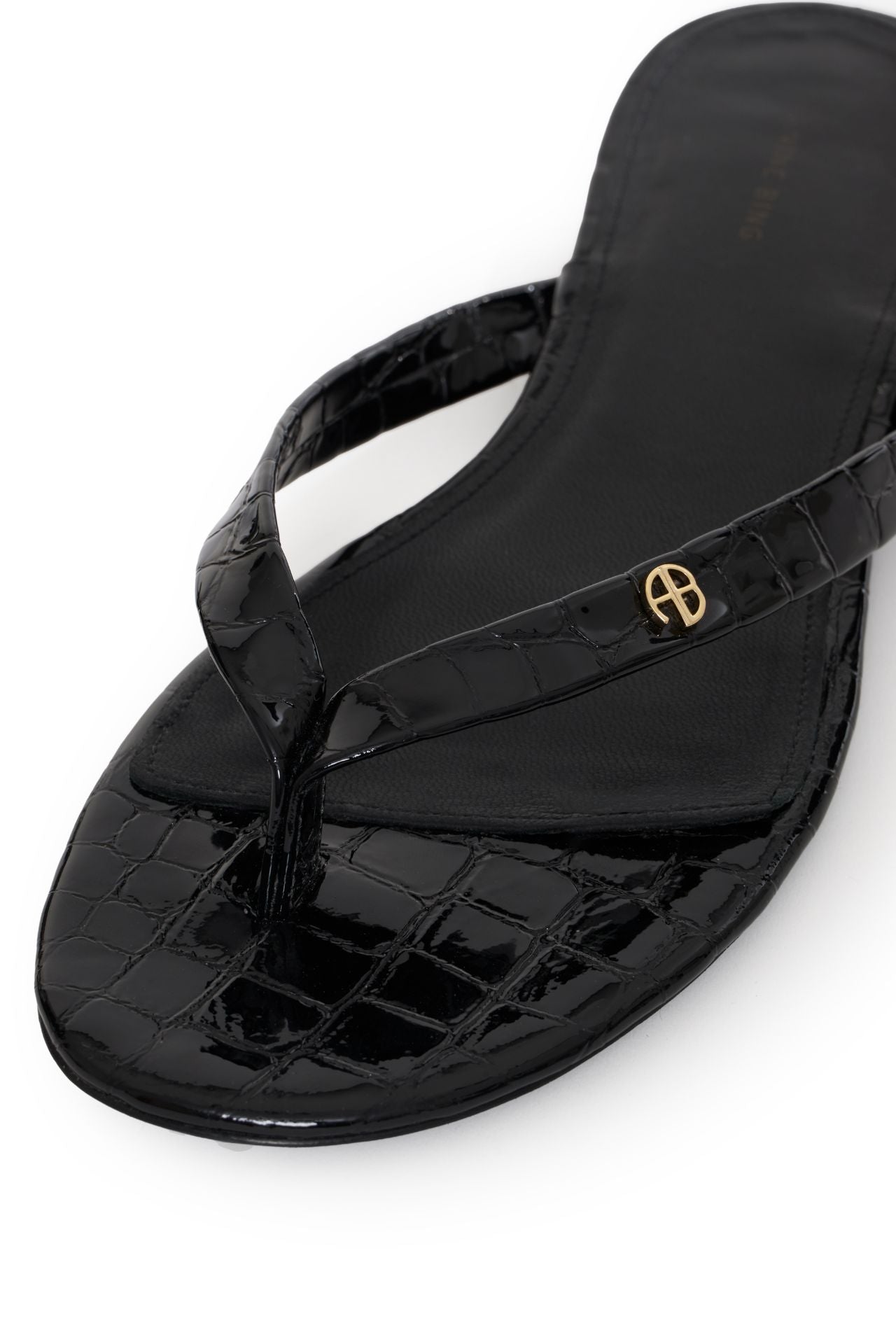 Anine Bing Noelle Thong Sandals Embossed Black