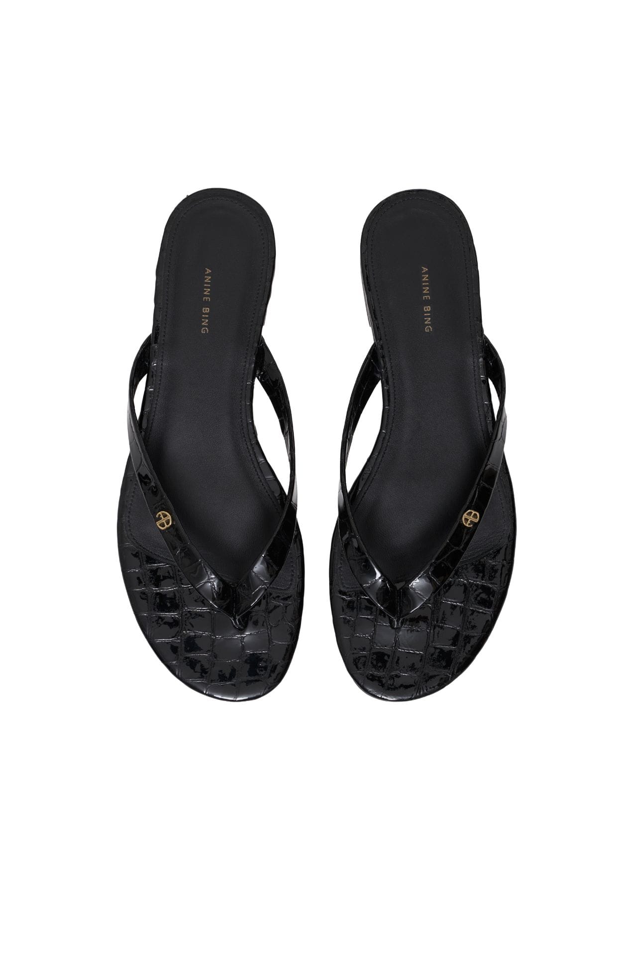 Anine Bing Noelle Thong Sandals Embossed Black