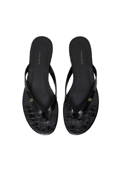 Anine Bing Noelle Thong Sandals Embossed Black