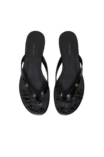 Anine Bing Noelle Thong Sandals Embossed Black