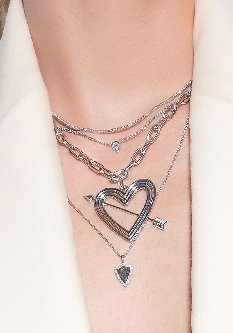 Pre-Order | XL PAVE HEART & ARROW HINGE CHARM SILVER