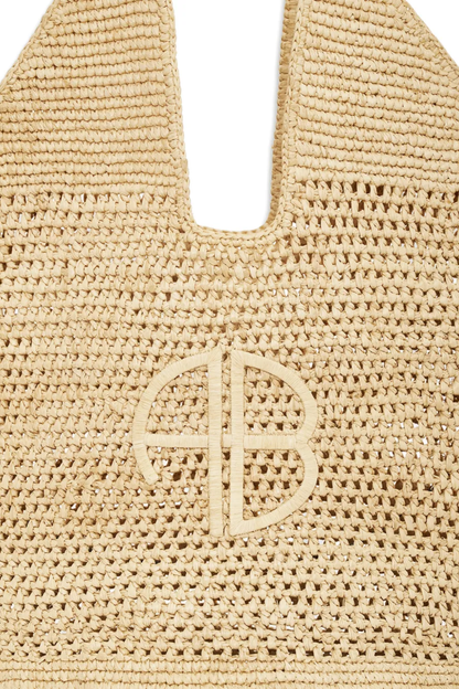 Anine Bing Leah Logo Hobo Tote Raphia Natural