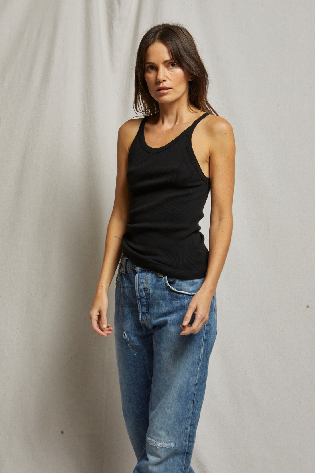 Annie Ribbed Tank True Black