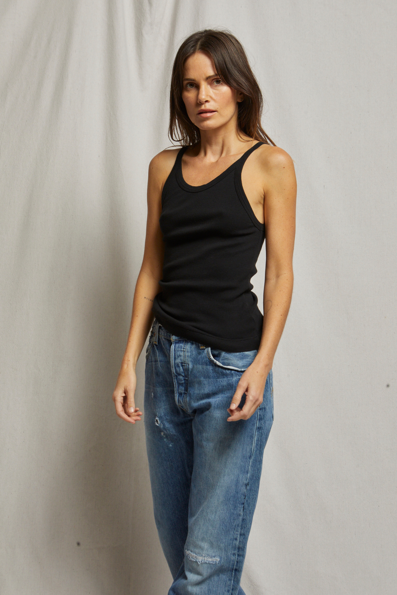 Annie Ribbed Tank True Black