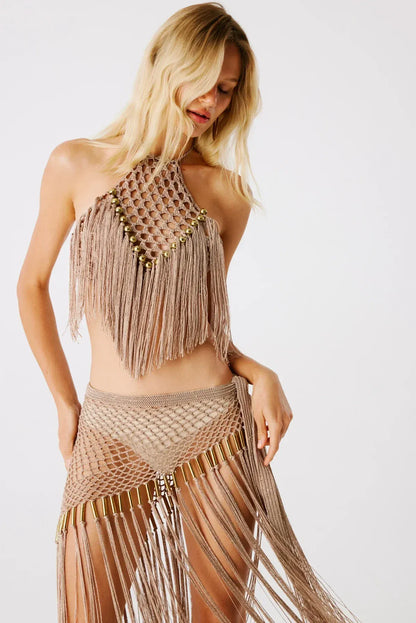 Aria Hand Crochet Halter Top Bronze