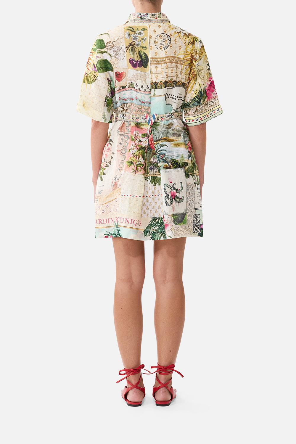 CAMILLA Short Shirt Dress in La Belle Botanique print on model
