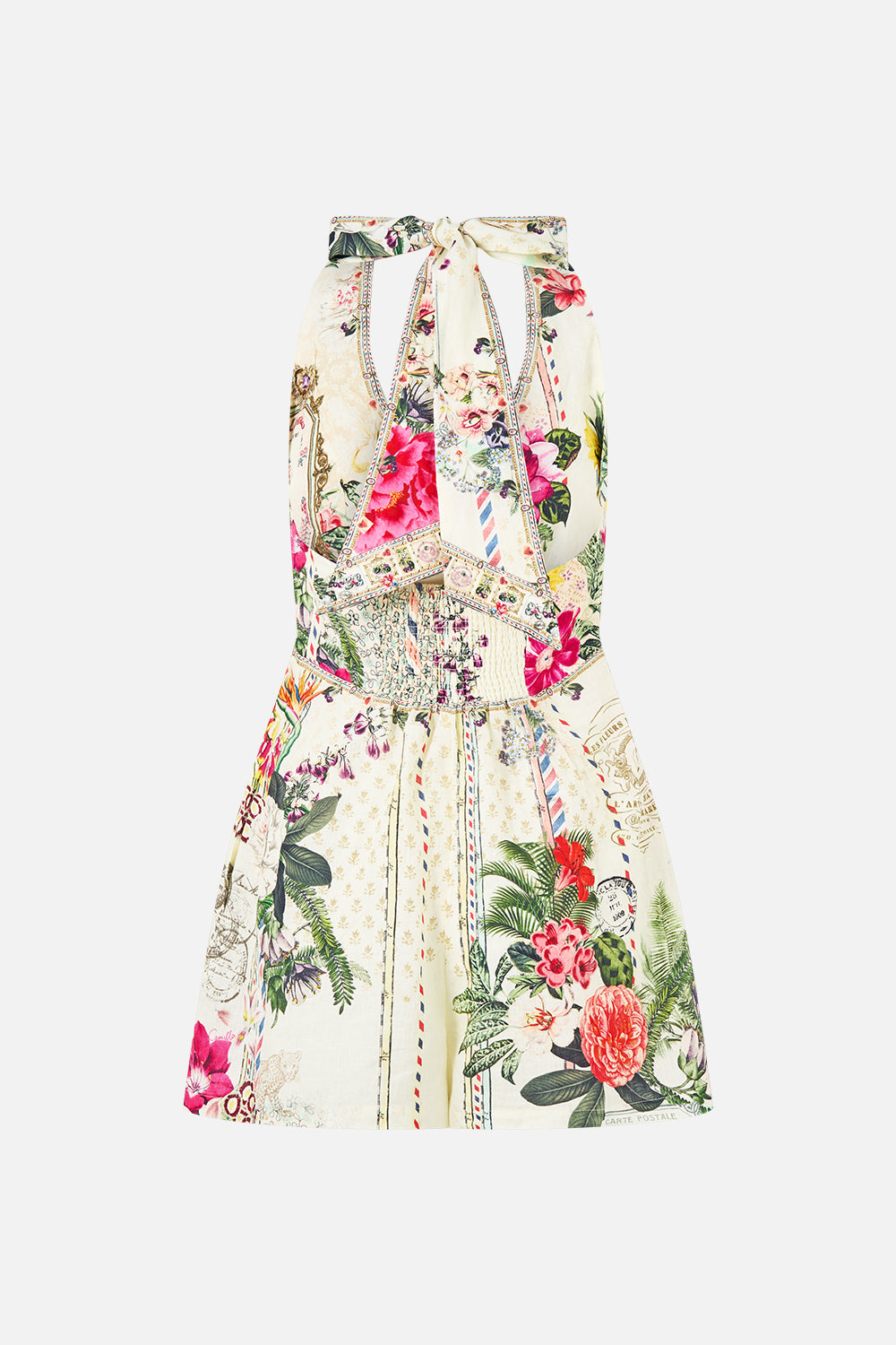 CAMILLA Button Front Halter Playsuit La Belle Botanique, product flat back