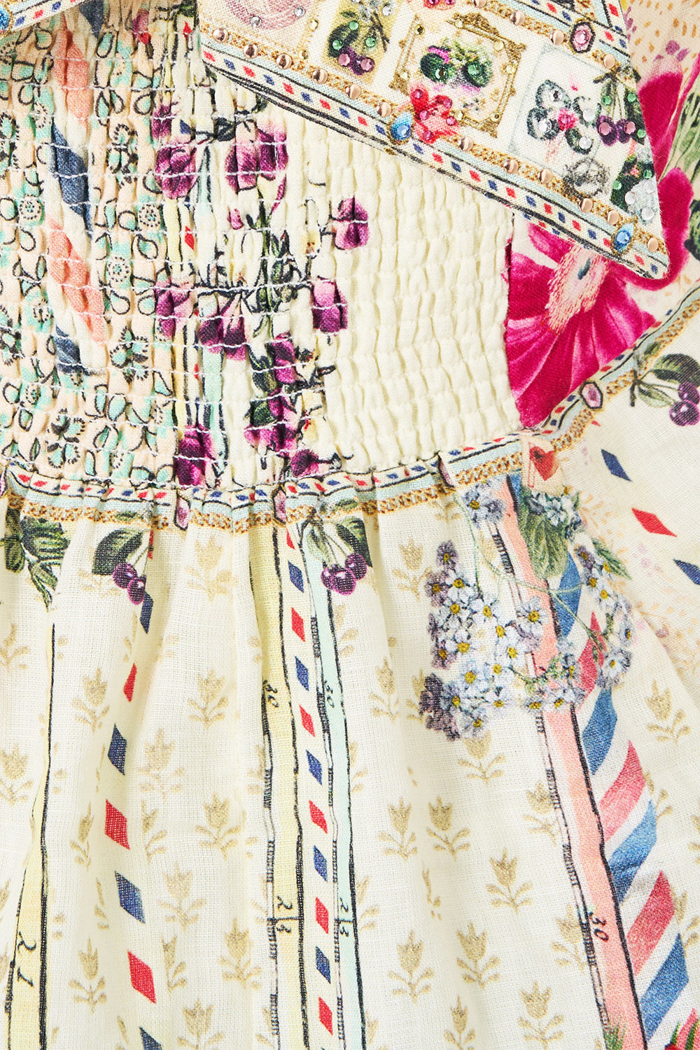 CAMILLA Button Front Halter Playsuit La Belle Botanique, print and crystal detail