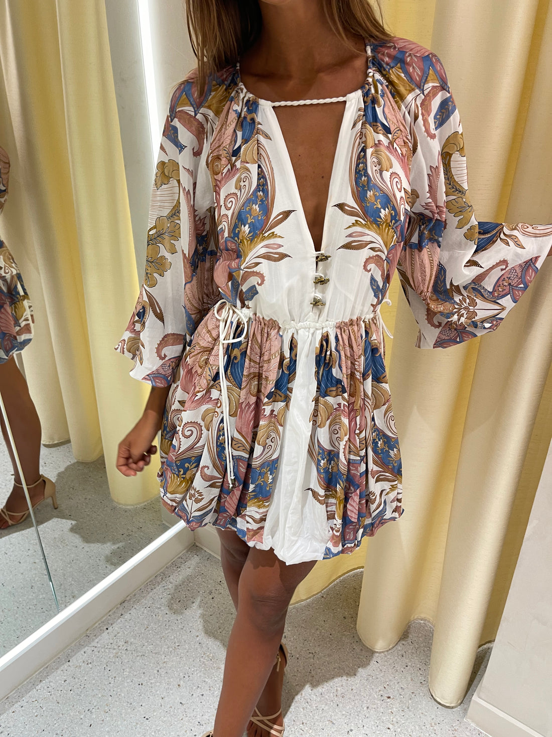 Farm Rio Sea Garden Off-White Mini Bubble Dress