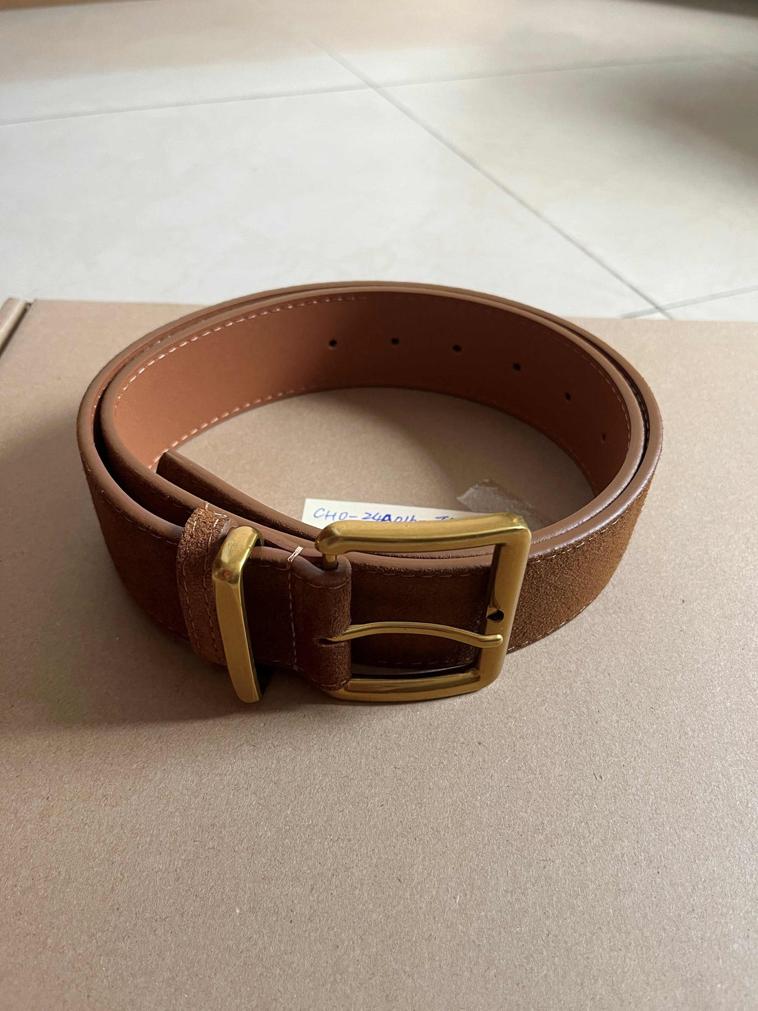 Suede Belt Tan/ Gold