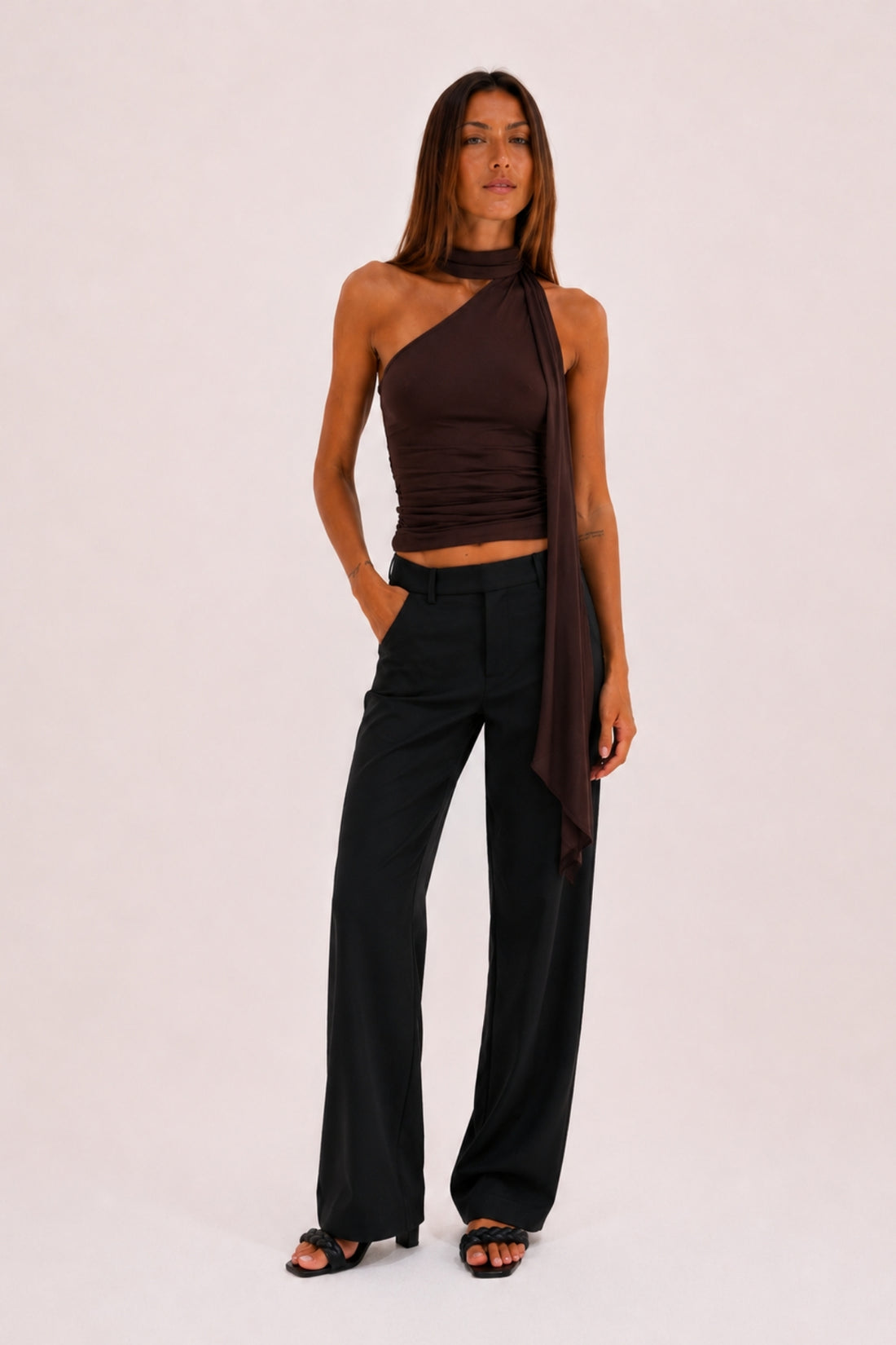 Chosen By Tuchuzy Mesh Scarf Top Coffee