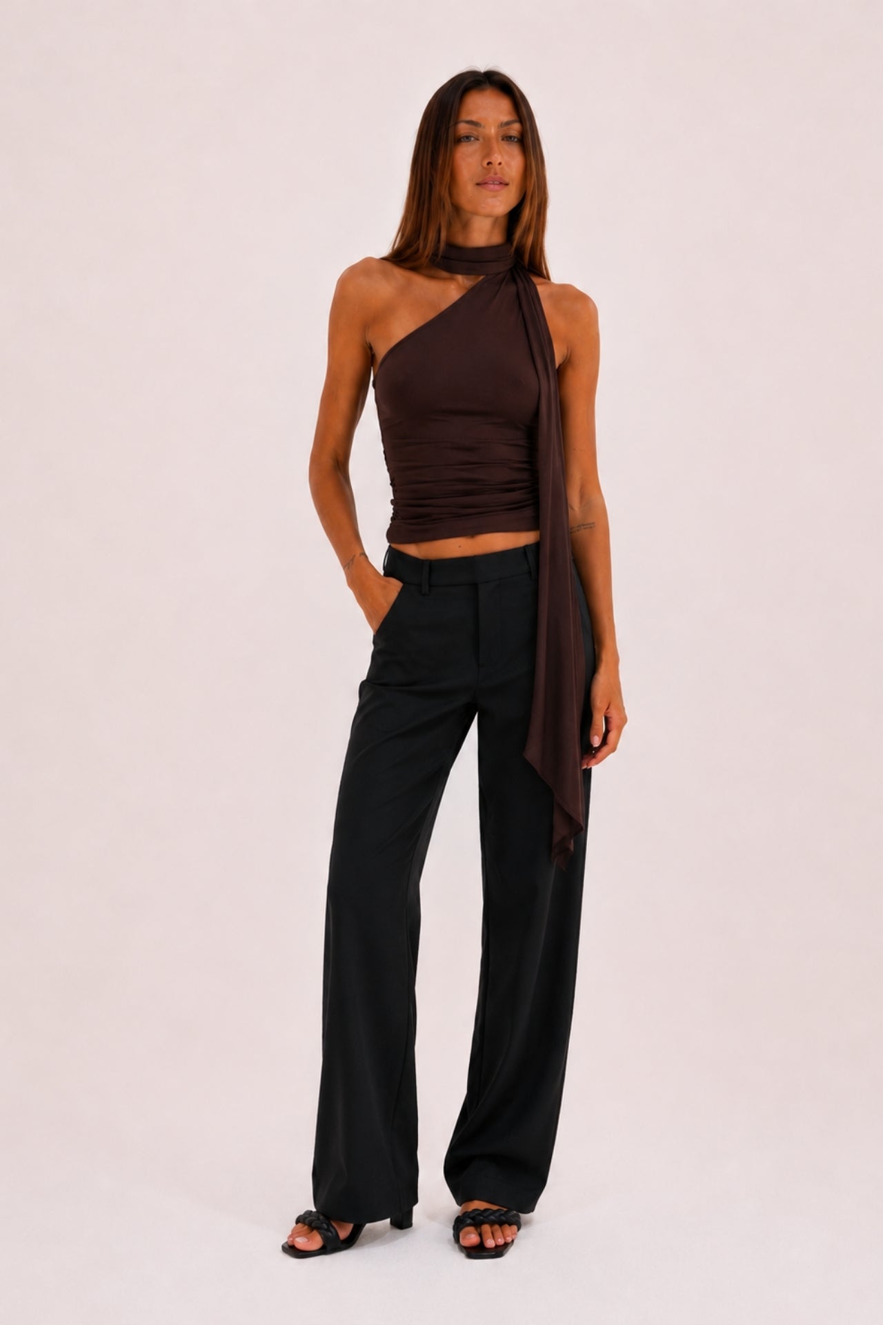 Chosen By Tuchuzy Mesh Scarf Top Coffee