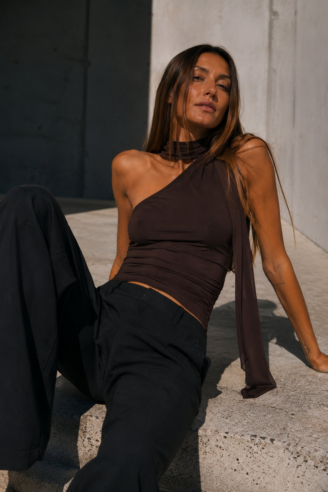 Chosen By Tuchuzy Mesh Scarf Top Coffee